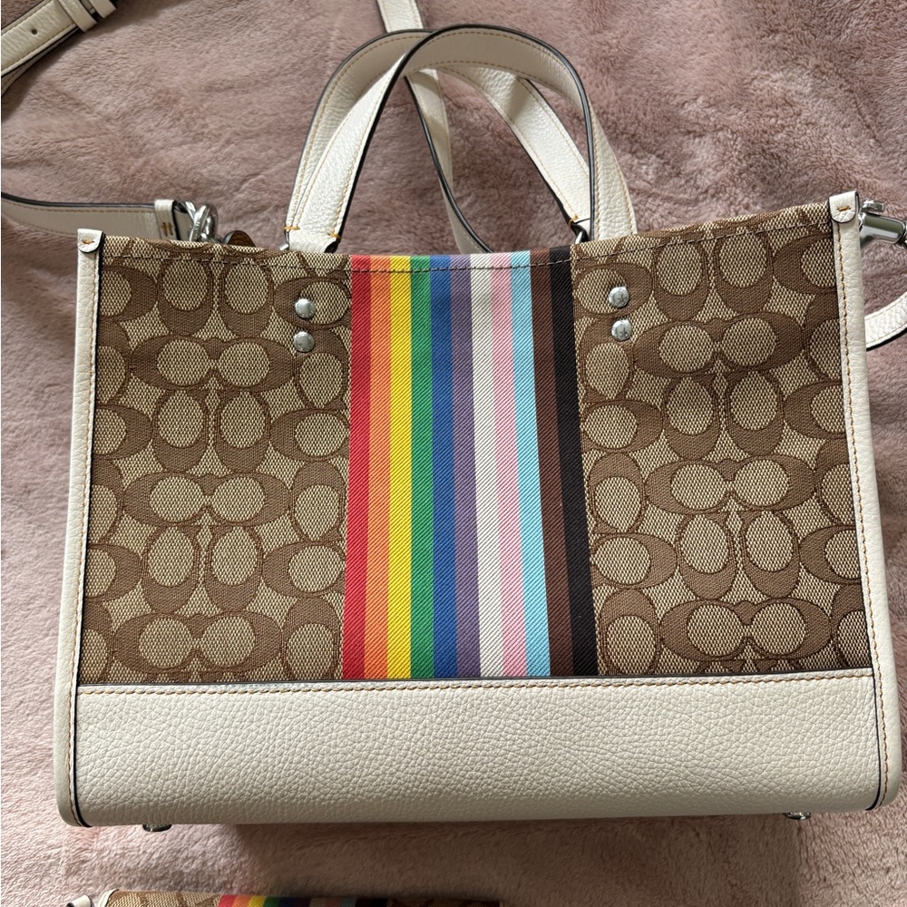 Coach Dempsey Carryall in Signature Jacquard with Rainbow Strip & Patch Pride - Picture 7 of 14
